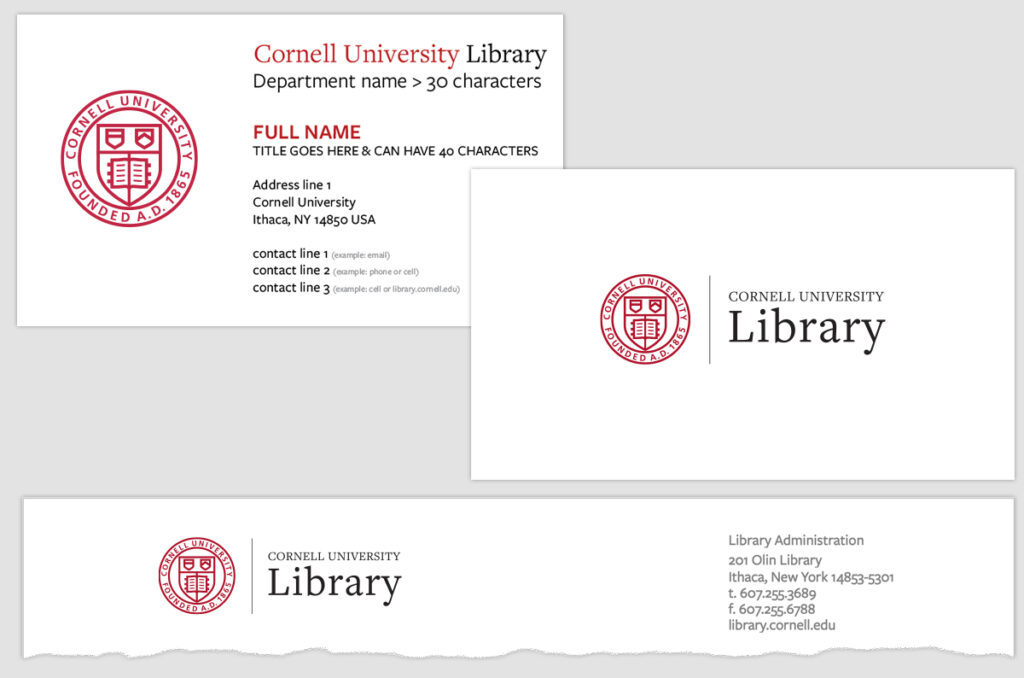 Cornell University Library business card and letterhead