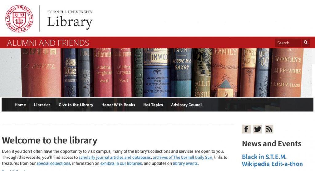 Cornell University Library alumni website with red lockup
