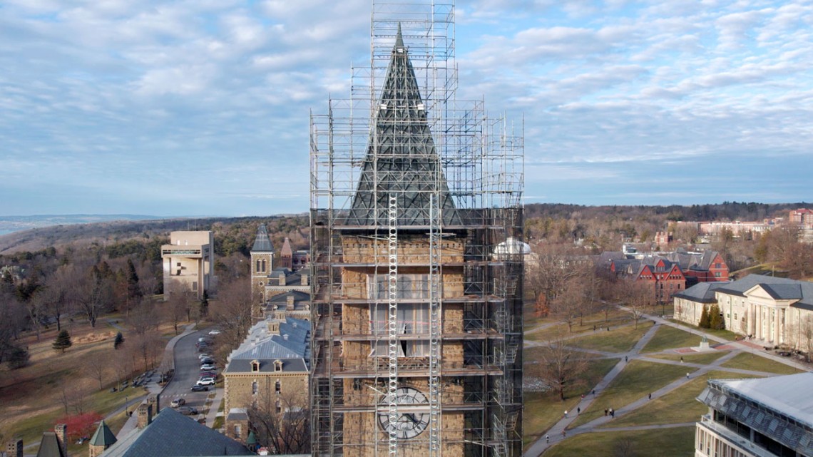 Cornell's McGraw Tower under construction